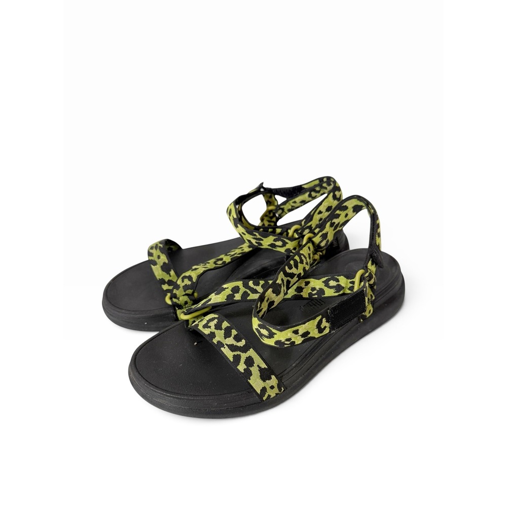 FitFlop F Mode Go Leopard Webbing Z Strap Leopard Green Black Sandals Size 10